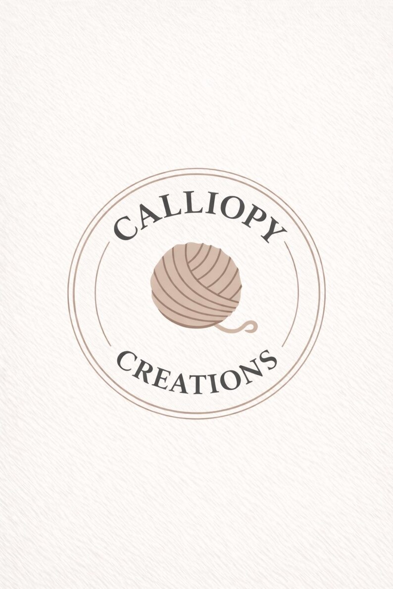 May include: A circular logo with the text "Calliopy Creations" in a serif font. The logo features a light brown yarn ball in the center, with a strand of yarn extending from it. The logo is set against a white background.