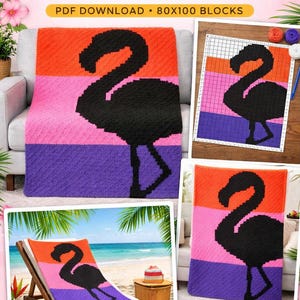 Flamingo C2C Crochet Blanket Pattern, Modern Graphgan Afghan (PDF Download)