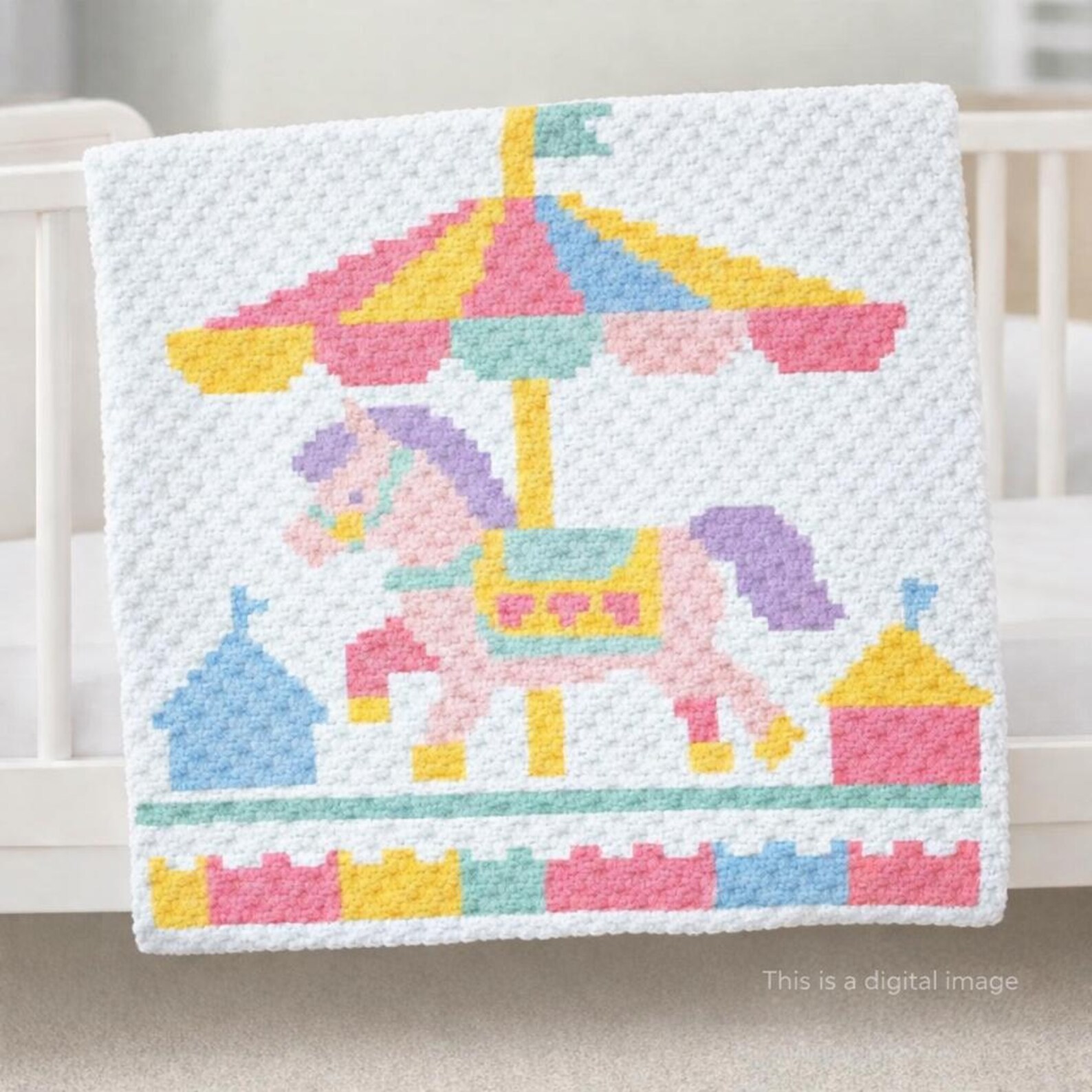 Carousel Horse C2C Crochet Pattern, Baby Blanket Graphghan PDF, Nursery ...
