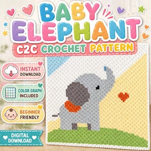 Elephant Baby Blanket C2C Crochet Pattern, Nursery Graph (Digital Download)