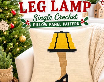 Vintage Leg Lamp Single Crochet Pillow Panel Pattern PDF, Christmas Throw Pillow Cover, Retro Holiday Crochet Pattern, Instant Digital PDF