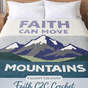 La foi peut déplacer des montagnes Motif de couverture au crochet C2C - Crochet chrétien afghan graphique PDF - Modèle de couverture de versets bibliques - Religieux moderne