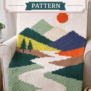 Motif de couverture au crochet C2C de paysage de montagne | Afghan moderne de nature | Téléchargement numérique