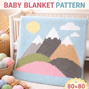 Montagne C2C modèle de couverture de bébé au crochet, chambre d'enfant Graphgan PDF, paysage moderne afghan, modèle au crochet d'un coin à l'autre, 80 x 80 blocs
