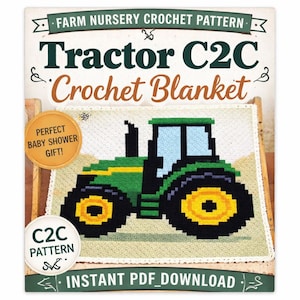Modèle au crochet C2C de tracteur, modèle de couverture de ferme, téléchargement PDF Graphghan, crochet d'un coin à l'autre, blocs de 80 x 80