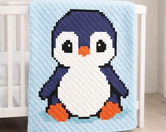 ペンギンベビーブランケットのかぎ針編みパターン、C2C Graphghan（デジタルダウンロード）
