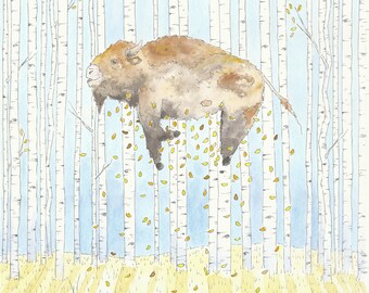 AUTUMN BISON - Watercolor Art Print 8x10 | Nature Art | Buffalo | Wildlife Art | Colorado