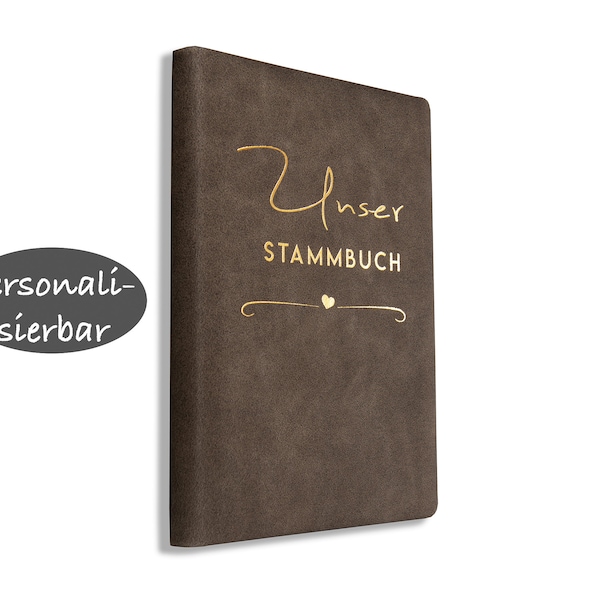 Stammbuch, sehr edel, Leder in Braun, Goldprägung, Format: Klassisch Serie, Mira, handgeprägt, Personalisierbar