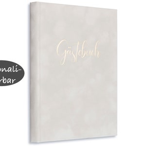 Gästebuch PERSONALISIERBAR Hochzeit, Geburtstag, Ferienwohnung Samt Grau Gold, 23 x 18 cm