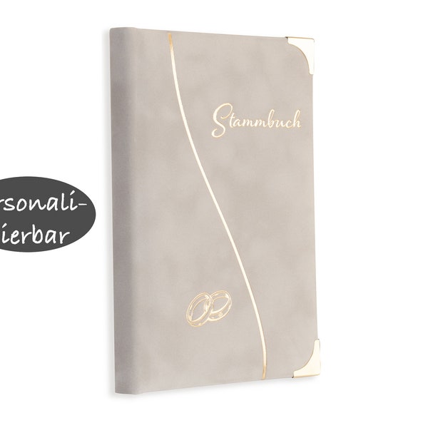 Stammbuch zur Hochzeit, Samt in Grau, Format: Klassisch Ringmechanik, A4, Serie Mila, personalisierbar