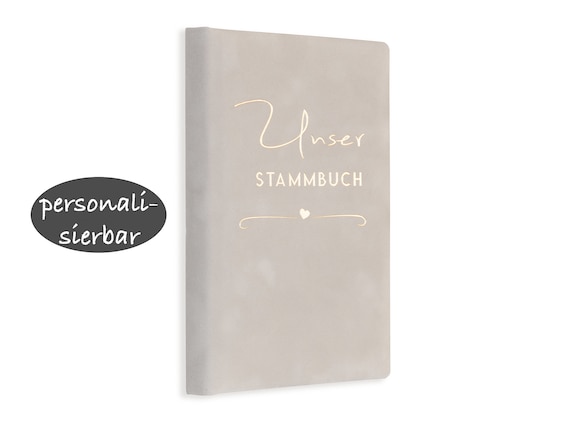 Stammbuch zur Hochzeit, Samt in  hellem Grau,  Herz, Format: Klassisch Ringmechanik, A5 und A4, Serie Rina, personalisierbar