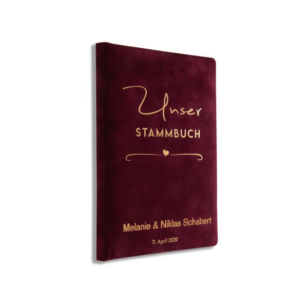Stammbuch Serie Lis, Bordeaux, klassisches Format, edle Prägung von Hand, personalisiert