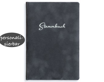 Stammbuch zur Hochzeit in Grau aus Samt, Standesamt und Kirche, Format: Klassisch, Serie Okum, personalisierbar