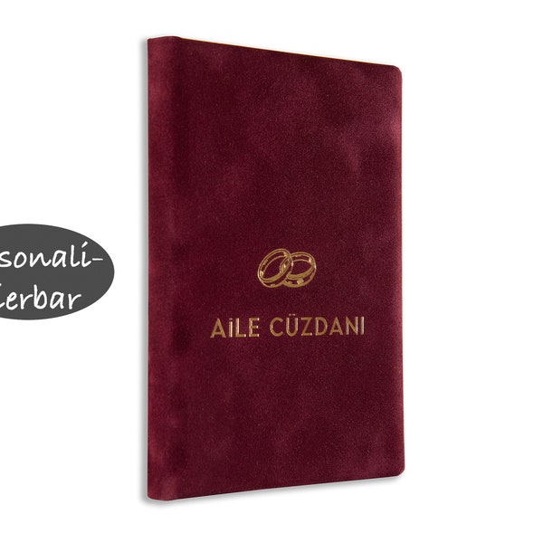 Family book Aile Cüzdani Skrift Bordeaux made of velvet for the wedding, format: classic, A5 and A4, customizable