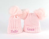 Personalised Baby and Children 39 s Pink, Pom Pom Bobble Hat