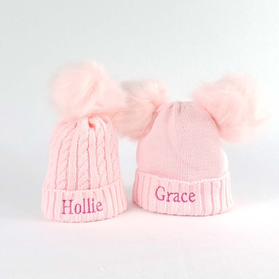 baby pink bobble hat