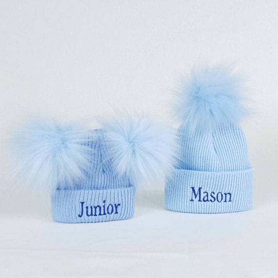 Personalised Blue Newborn boys Bobble 