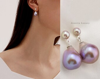 Echte Barock Perlen Ohrringe hängend Silber,Süßwasser Edison Doppelperlen Ohrringe Stecker,große Perlen Ohrringe,Braut Schmuck,Geschenkidee