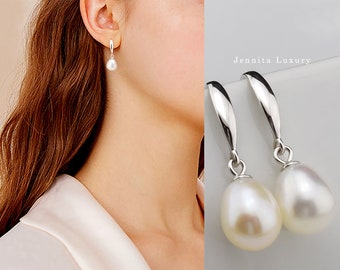 Hanging earrings silver with pearls, real drops of freshwater pearl earrings, delicate hanging earrings white, elegant bridal jewelry, gift with love