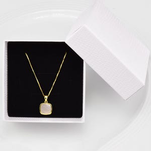 Gold chain with square white mother-of-pearl pendant, 925 sterling silver gold-plated necklace with geometric shell pendant, women's silver jewelry image 9