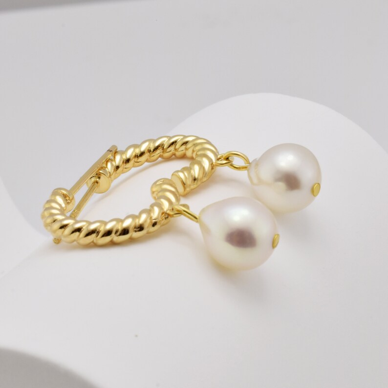 Real baroque pearl earrings hanging, gold-plated hanging earrings with freshwater pearl drops, wedding bridal pearl jewelry, gift for women image 4