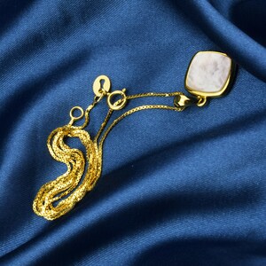 Gold chain with square white mother-of-pearl pendant, 925 sterling silver gold-plated necklace with geometric shell pendant, women's silver jewelry image 8