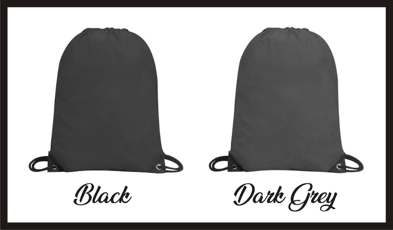 May include: Two drawstring bags, one black and one dark grey. Both bags are made of a soft, durable fabric and have a simple, classic design.