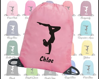 Personalised Girls Gymnastic Bag Printed with Girl Gymnast Logo and any name & text Sports PE School Drawstring Gymnastics Kit Backpack Tote