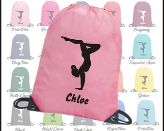 Personalised Girls Gymnastic Bag Printed with Girl Gymnast Logo and any name & text Sports PE School Drawstring Gymnastics Kit Backpack Tote