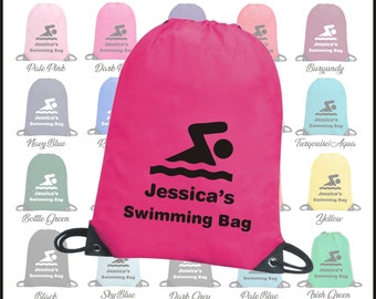 Personalised Swimming Bag - Printed with logo and any name / text Swim Sports PE School Drawstring Gymsac Kit Backpack Tote Bag