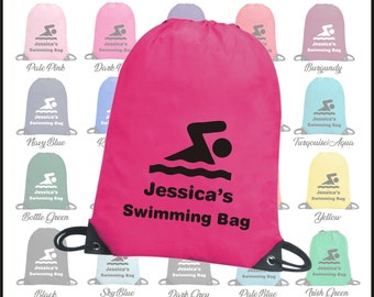 Personalised Swimming Bag - Printed with logo and any name / text Swim Sports PE School Drawstring Gymsac Kit Backpack Tote Bag