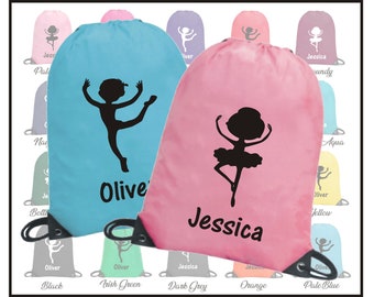 Personalised Dancing Bag - Printed with Girl or Boy Logo and any name / text Sports PE School Drawstring Toddler Dance Kit Backpack Tote