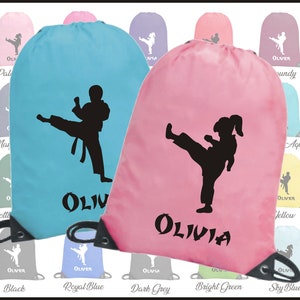 Personalised Taekwondo Judo Martial Arts Bag - Printed with logo and any name / text Sports PE School Drawstring Gymsac Kit Backpack Tote