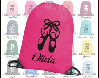 Personalised Ballet Dance Bag - Printed with Ballet Shoes Logo and any name / text Sports PE School Drawstring Dancing Kit Backpack Tote