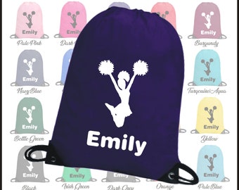 Personalised Cheerleading Bag - Printed with Cheerleader Logo and any name / text Sports PE School Drawstring Gymsac Kit Backpack Tote Bag