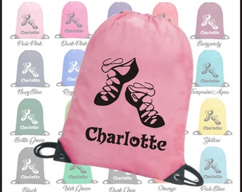 Personalised Highland Irish Dancing Bag - Printed with Dance Shoes Logo & any name / text Sports PE School Drawstring Celtic Backpack Tote
