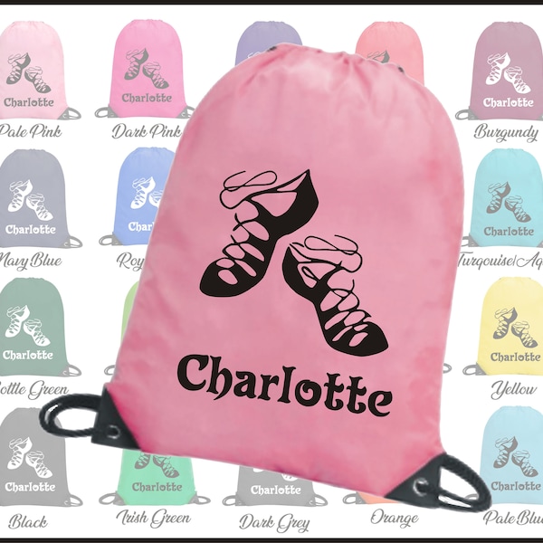 Personalised Highland Irish Dancing Bag - Printed with Dance Shoes Logo & any name / text Sports PE School Drawstring Celtic Backpack Tote