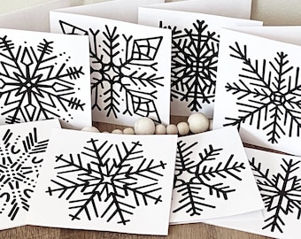 Printable Card Set - Nordic Minimal Snowflake Holiday Cards and Gift Tags - Instant Digital Download