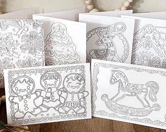 Printable Holiday Coloring Cards and Coloring Pages - Six Unique Christmas Cookie Themed Designs - Instant Digital Download