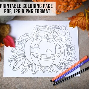 Printable Cat in Jack-o-lantern Coloring Page - Instant Digital ...
