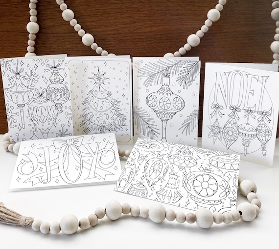 Printable Holiday Coloring Cards and Coloring Pages - Six Unique  Vintage Ornament Themed Designs - Instant Digital Download
