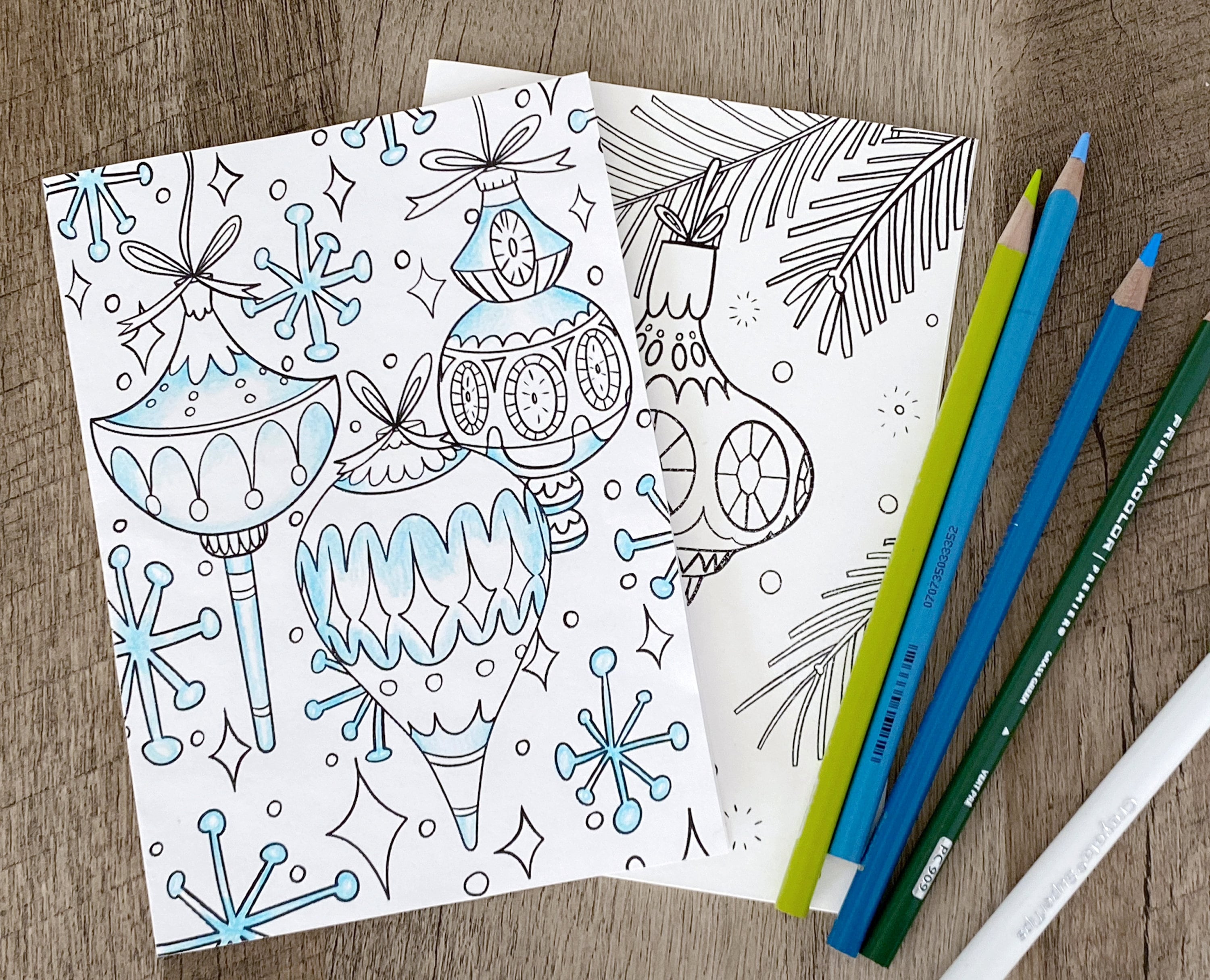 Printable Holiday Coloring Cards and Coloring Pages Six - Etsy