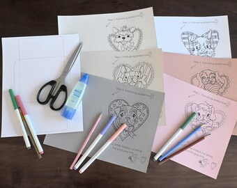 Printable Puppy Valentine's Coloring Cards - Instant Digital Download - PDF & PNG Files