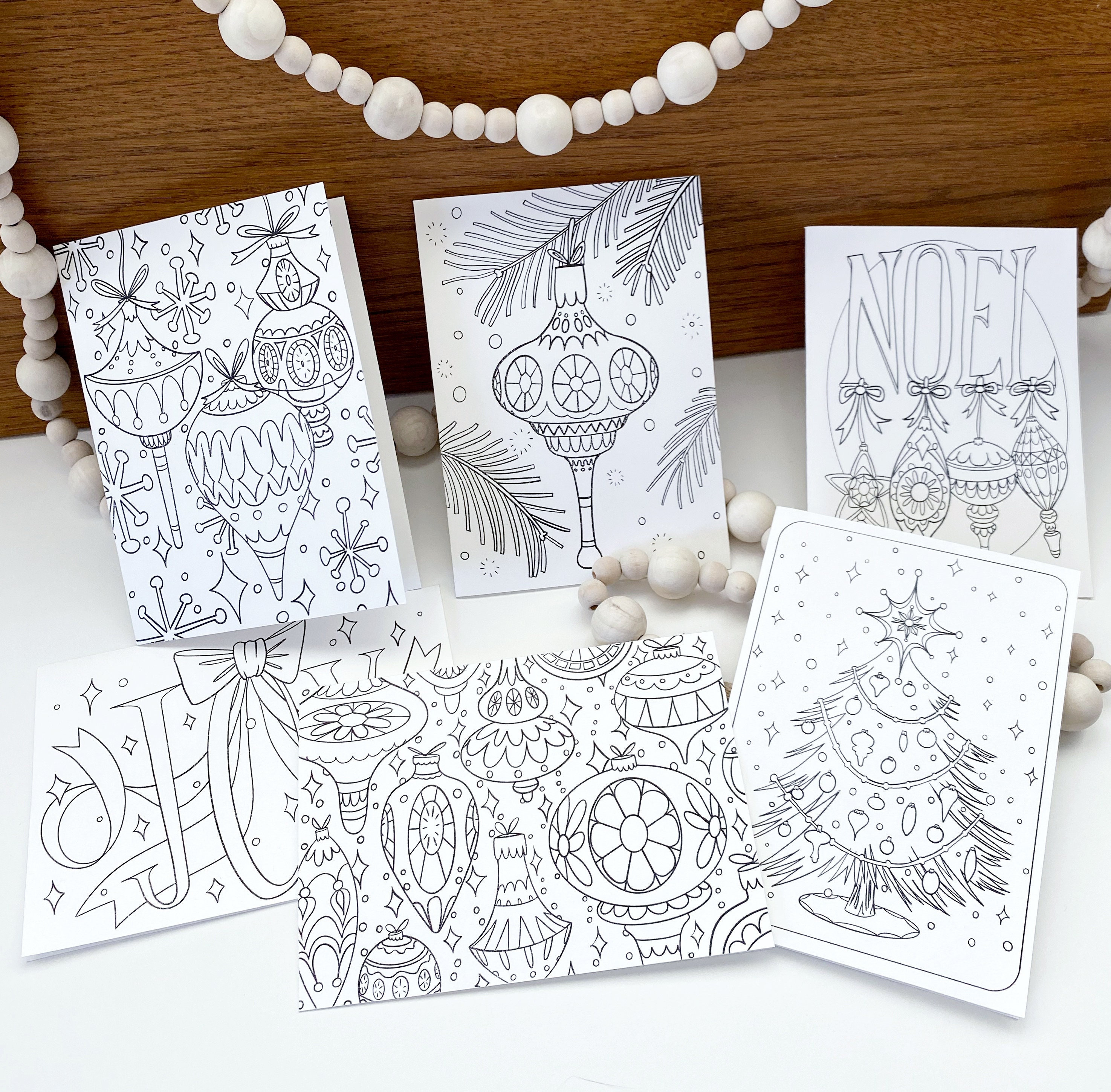 Printable Holiday Coloring Cards and Coloring Pages Six Unique Vintage ...