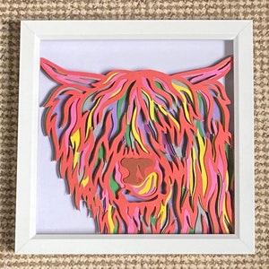 Moo cow shadow box - Cow shadow box - picture - home decor - shelf decor - wall hanging - wall decor, Highland cow,layered picture