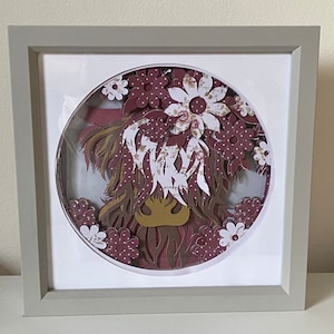 Cow shadow box - picture - home decor - shelf decor - wall hanging - wall decor, paper craft, shadow box, cows, cow, flowers, Moo Cow