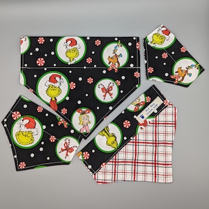 Reversible Slide-on Collar Pet Bandanna &quot;Merry Grinchmas&quot;