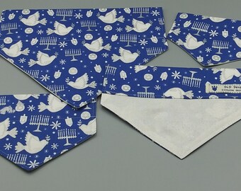 Reversible Slide on Collar Pet Bandanna "Hanukkah Doves"