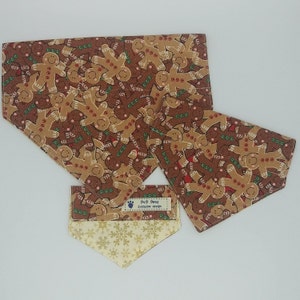 Reversible Slide on Collar Pet Bandanna "Visions of Gingerbread"