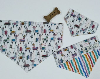 Reversible Slide on Collar Pet Bandana "Llama Lover"